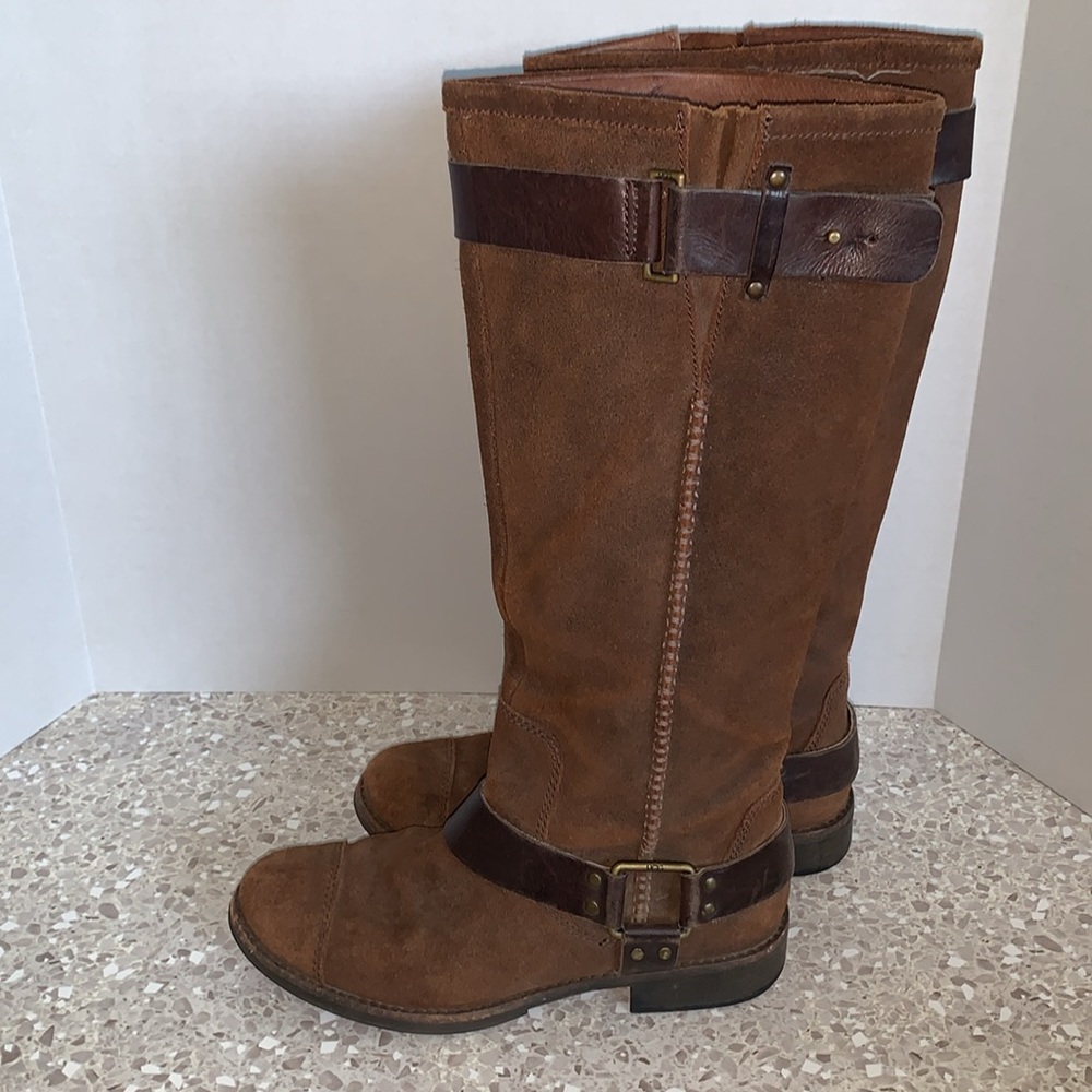 UGG Australia Dree Boots Women's 7.5 Suede Dark Brown Knee High Harness - Picture 6 of 13